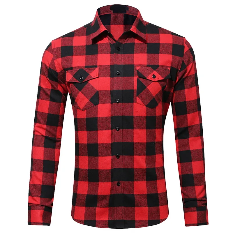 WENYUJH Осенняя мужская рубашка в клетку Повседневная хлопковая рубашка с длинными рукавами отложной воротник Slim Fit Styles брендовая мужская s рубашка одежда - Цвет: red