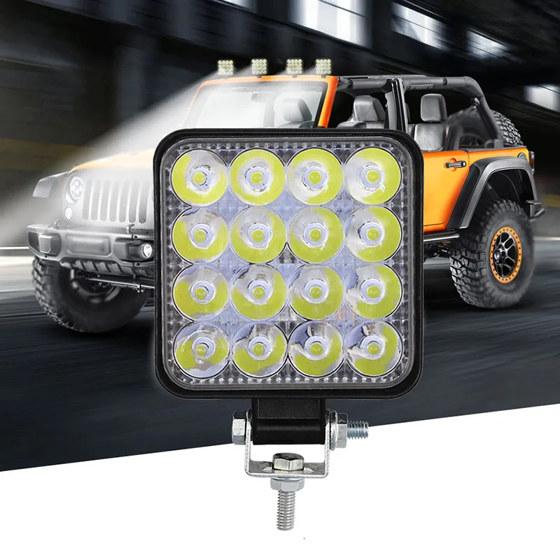 

MINI 16LEDs White Work Light With Mounting Bracket Flood Beam Bar 48W 6000K 1000LM IP67 Car SUV Off-Road Driving Fog Lamps