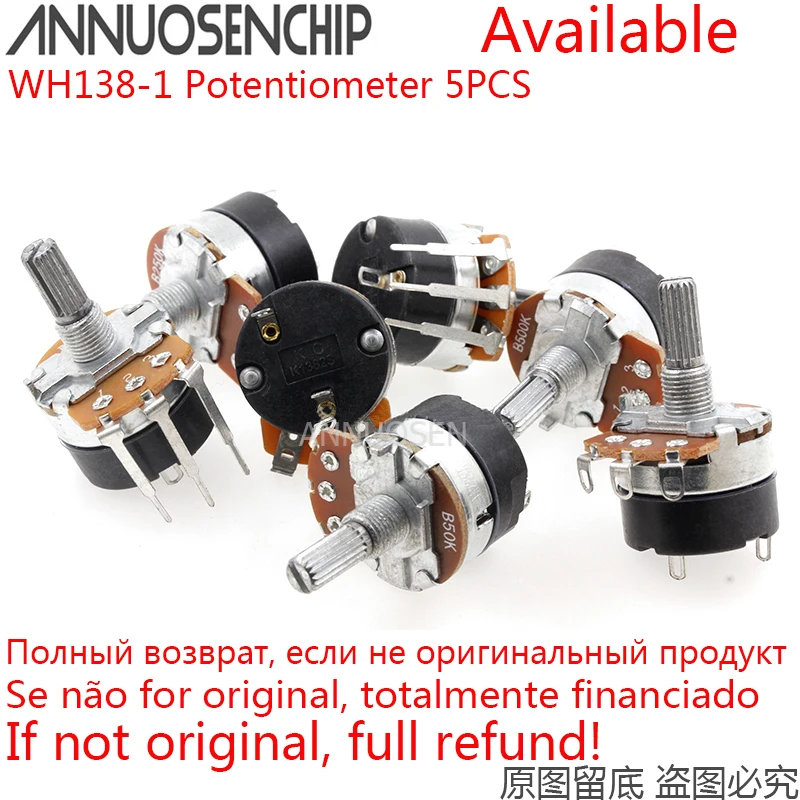 5PCS WH138-1 B5K B10K B20K B50K B100K Adjustable Resistance Speed Regulator With Switch Potentiometer