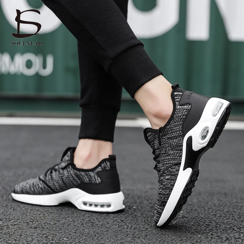 Korean Version Of Flying Weaving Air Cushion Sneakers Men's Trend Cushioning Casual Shoes Lightweight Non-Slip Running Shoes