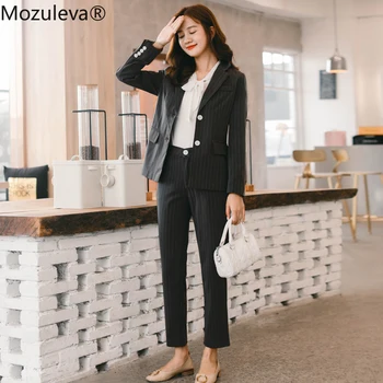 

Mozuleva Fashion Autumn 2 Pieces Set Black Pant Suits for Women Single Breasted Blazer Jacket & Pant Work Business Female Suits