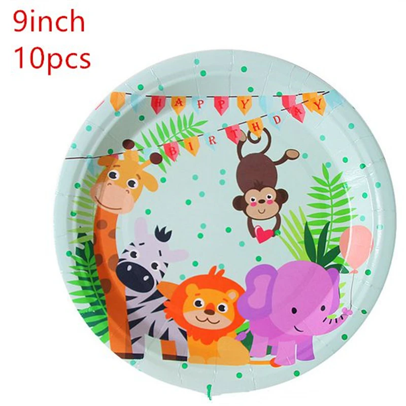 9inch Plate 10pcs Вечерние подарочные коробки для конфет в стиле джунглей, 6 штук, украшения для детского дня рождения, сумки для попкорна, вечерние подарочные пакеты в стиле джунглей - Цвет: 9inch Plate 10pcs