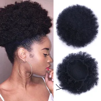 

Short Afro Puff Ponytail Synthetic Hair Bun Chignon Hairpiece for Black Women Drawstring Kinky Curly Clip in Hair Extensions
