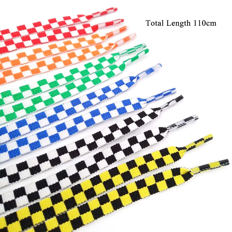 1Pair Flat Black And White Grid Shoe Lace Sublimated Printing Checkered Ribbons Shoelaces Polyester Heavy Duty Sneaker Lacing