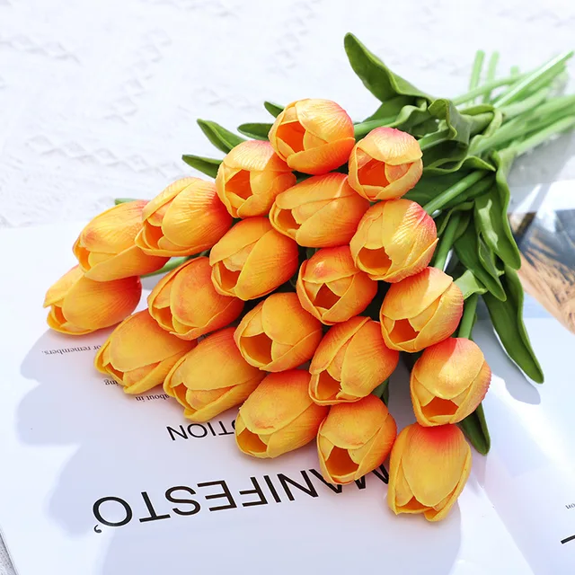 Simulación de brotes de tulipán de alta calidad, flor Artificial Multicolor, planta falsa, decoración de escritorio para el hogar y boda - Imagen 4