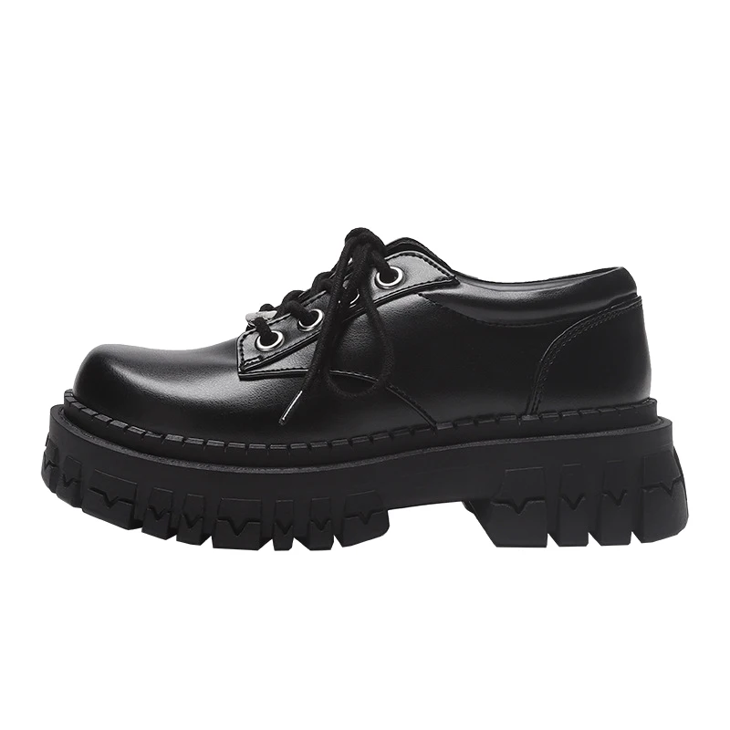 

For Women 2023 Autumn Winter Unique Sweet Thick-soled Flat Platform Black Female Big-toed Ieather Shoes College British