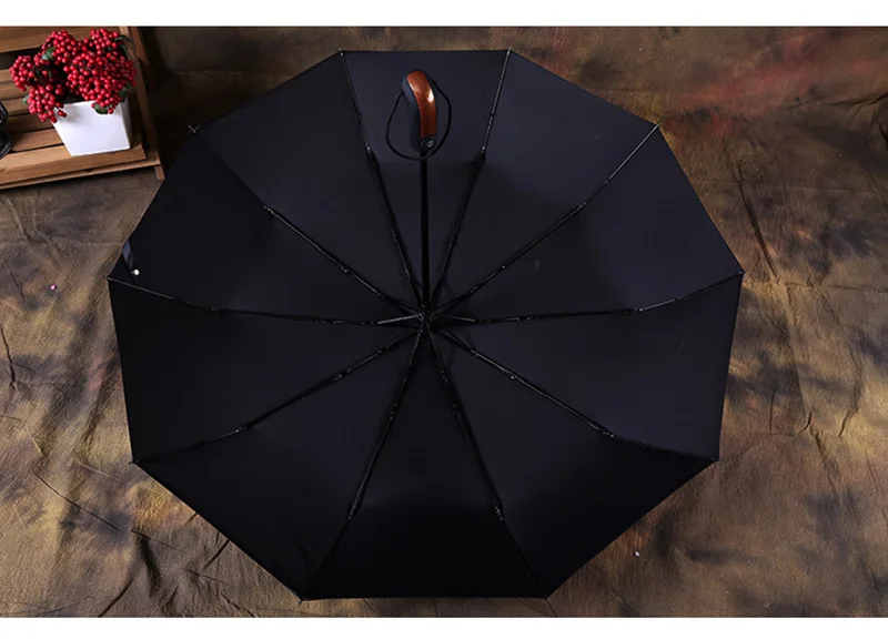 Деревянный кожаный Автоматический бизнес-зонт с ручкой для мужчин и женщин, мужской зонт с 10 ребрами, большой складной ветрозащитный зонт для гольфа Paraguas