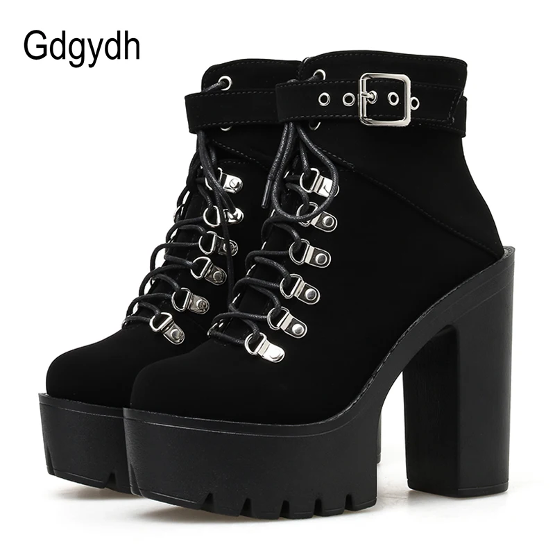 Platform Boots Women Lace Up Buckle Winter Shoes Thick Heel Autmn With Zipper Ankle Strap