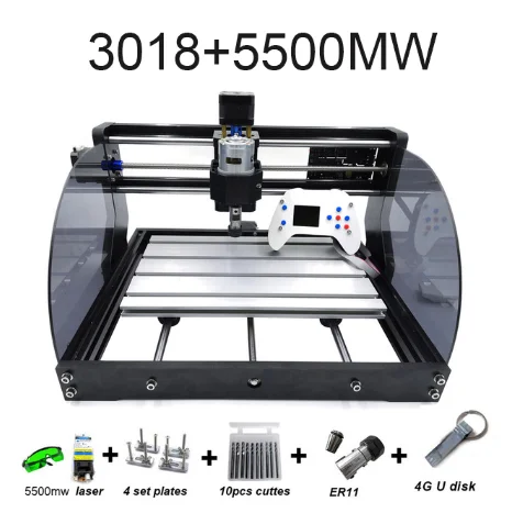 DIY CNC 3018 Pro MAX GRBL, 3 оси PCB фрезерный станок, CNC маршрутизатор лазерная гравировка CNC3018PRO max фрезерный станок - Цвет: With 5500mW Laser