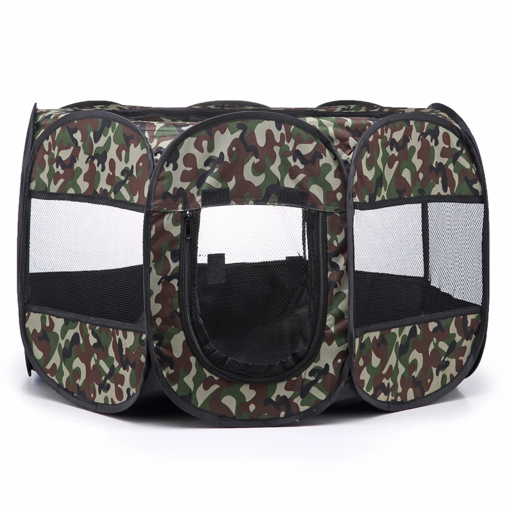 Green Camouflage Складная палатка для домашних животных, манеж для маленьких и больших кошек, собак, дышащий ящик для дома, аксессуары для домашних животных, камуфляжная переносная клетка для щенков, забор - Цвет: Green Camouflage