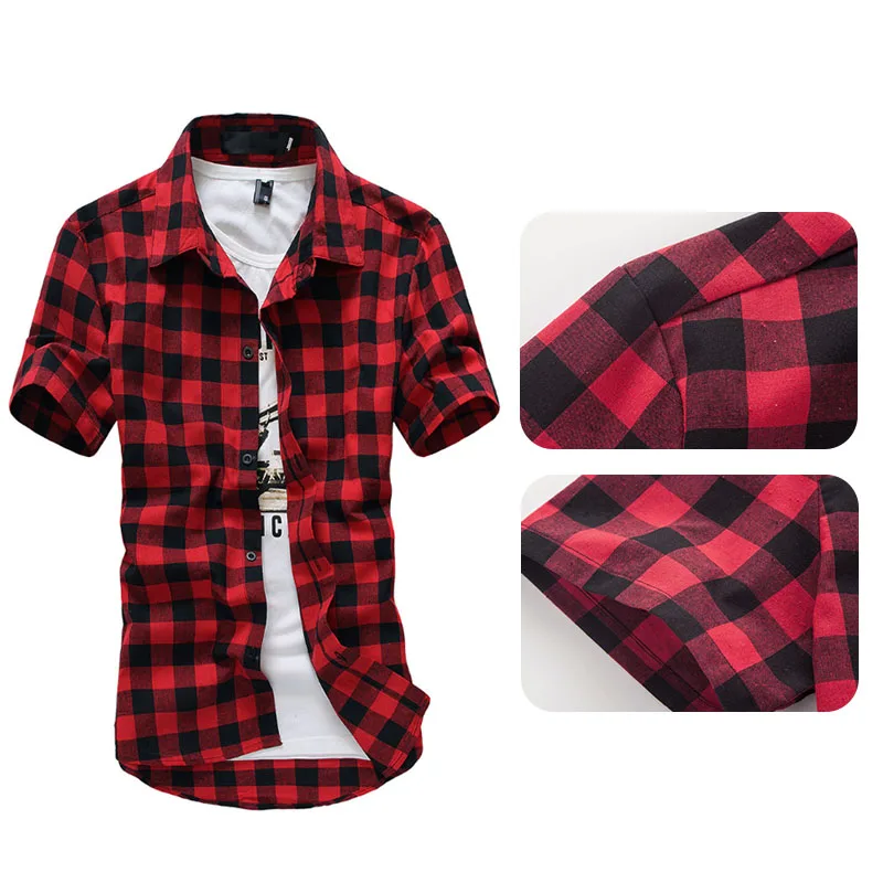 Новинка популярная стильная корейская модная Мужская Летняя Повседневная рубашка хлопковая мужская клетчатая Кнопка короткий рукав рубашки топы