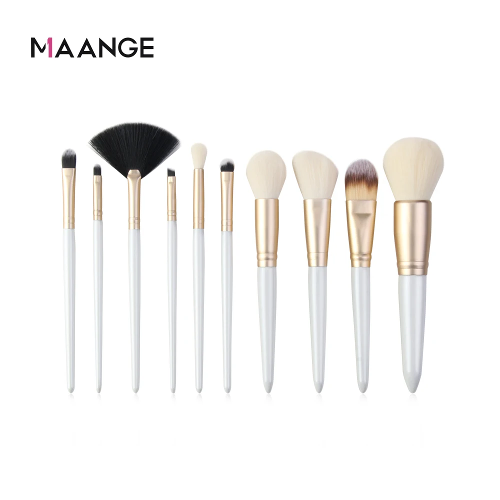 MAANGE, 10 шт., набор кистей для макияжа, Профессиональные кисти для макияжа, набор инструментов, пудра, основа, тени для век, подводка для глаз, натуральные синтетические волосы