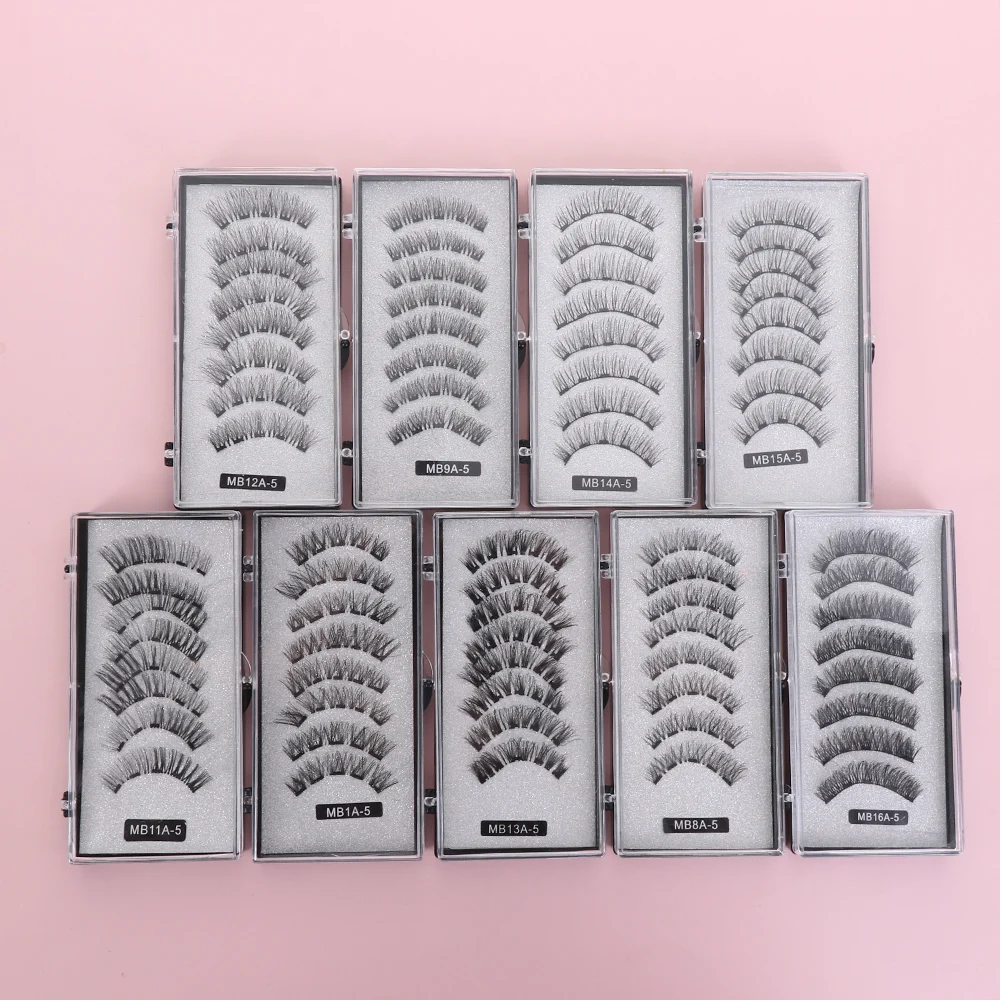 8PCS 5 Magnets 3D Magnetic Eyelashes Natural Long Lasting Handmade Mink Eye Lashes No Glue No Magnetic Needed Eye Makeup Tools