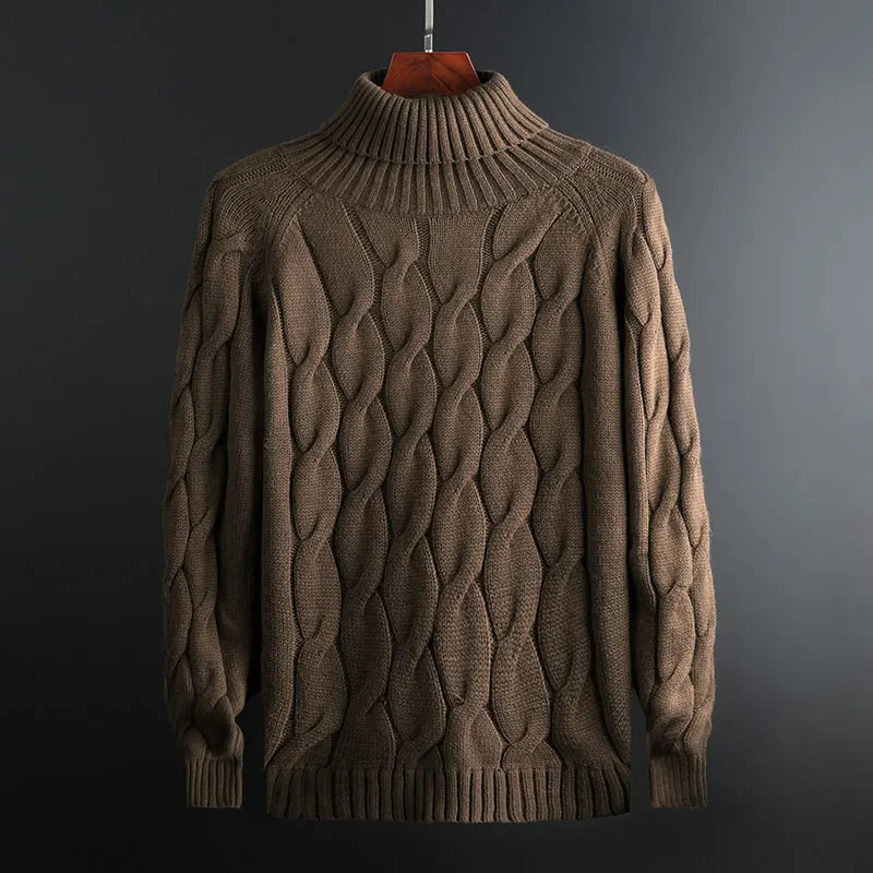 Новинка, модный брендовый свитер для мужчин, s пуловеры, водолазка, теплый облегающий джемпер, вязанный, осенний, корейский стиль, повседневная мужская одежда - Цвет: brown