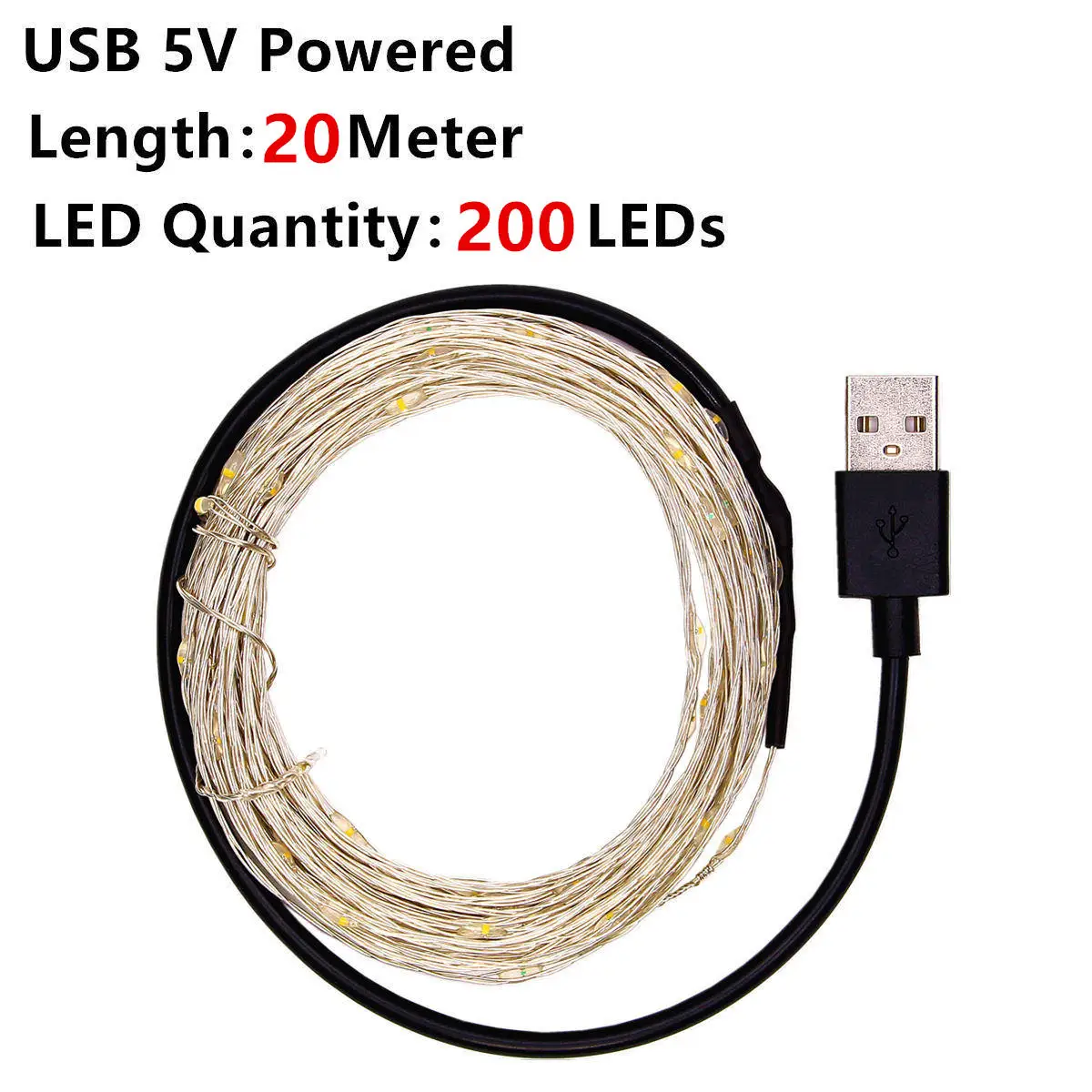 20M Powered by USB USB AA праздничные сказочные огни гирлянда на батарейках светодиодный Гирлянда украшение Рождество открытый гирлянда рогатки занавеска мишура - Испускаемый цвет: 20M Powered by USB