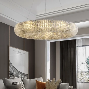 

Modern Chrome Crystal Chandelier Lighting Round Ring Dining Room Lamp Led Chandeliers E14 LED Bulbs Metal, Crystal Iron AC