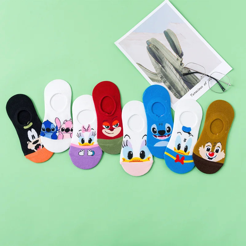 Носки с рисунком из мультфильма аниамл, Ститч, утка, Гуфи, Дейл, Ник, весна-лето, повседневные, для мужчин и женщин, хлопок, незаметный Носок, Нескользящие, милые, забавные