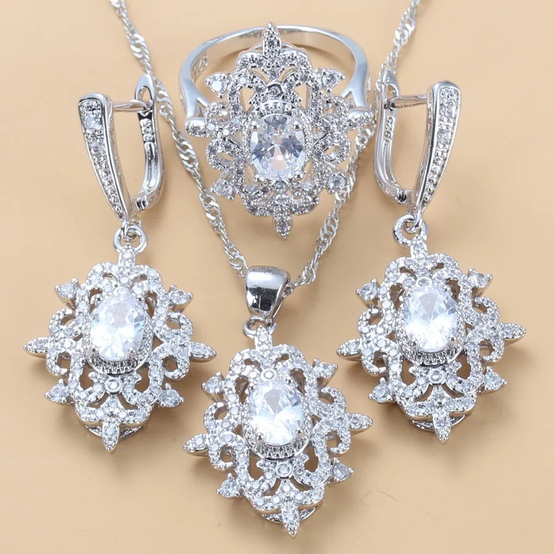 925 пробы Серебряные наборы свадебных ювелирных изделий ожерелье и серьги с кристаллом циркония модные свадебные аксессуары для женщин