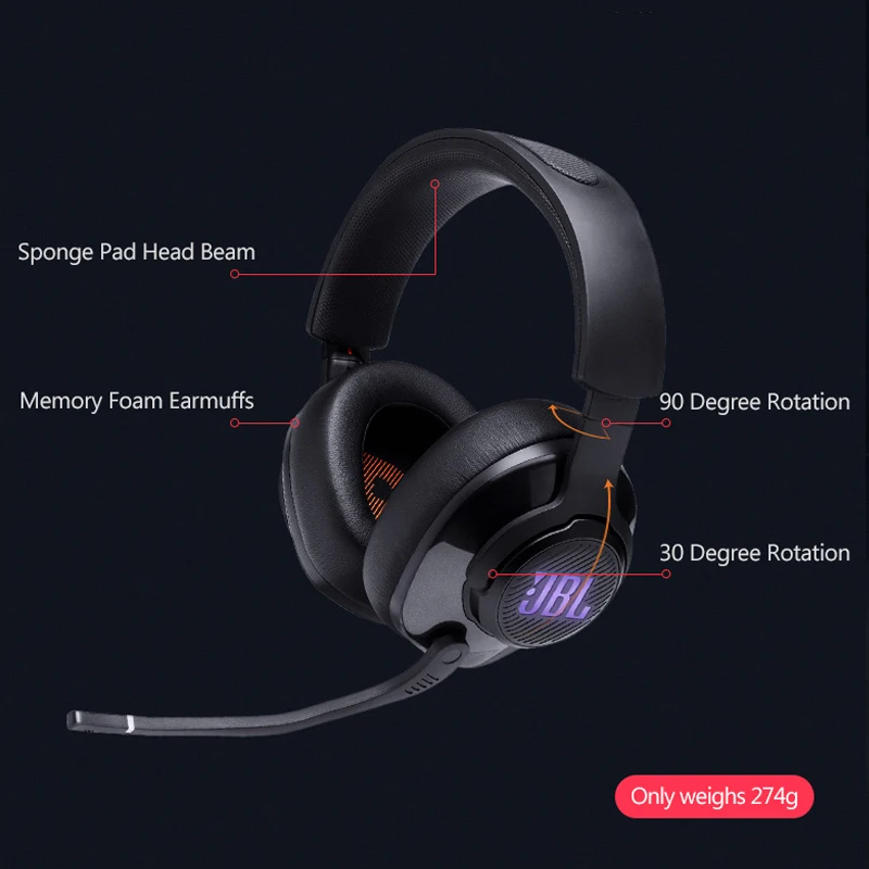 Original JBL Quantum 400 Wired Headsets Gamer With Mic LED Light 3 5mm Portable Audio Stereo Bass Headsets For PC Xbox PS4 PSP