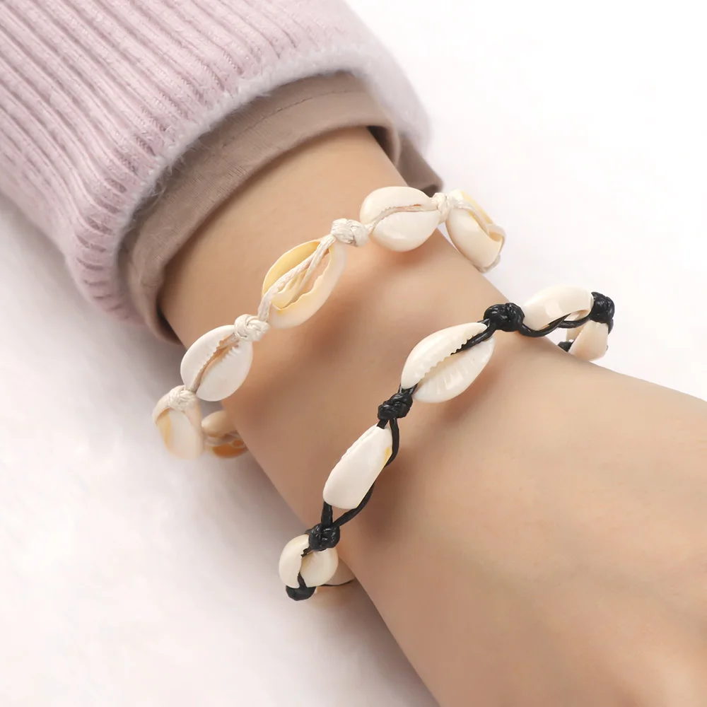 

Fashion Handmade Natural Seashell Hand Knit Bracelet Shells Bracelets Women Accessories Beaded Strand Bracelet 1Pc