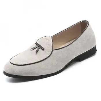 

Moccasins Mens Genuine Leather Suede Tassel Loafers Slip On Pointed Toe Fringed Casual Shoes Mens Breathable Driving Flat Loafer