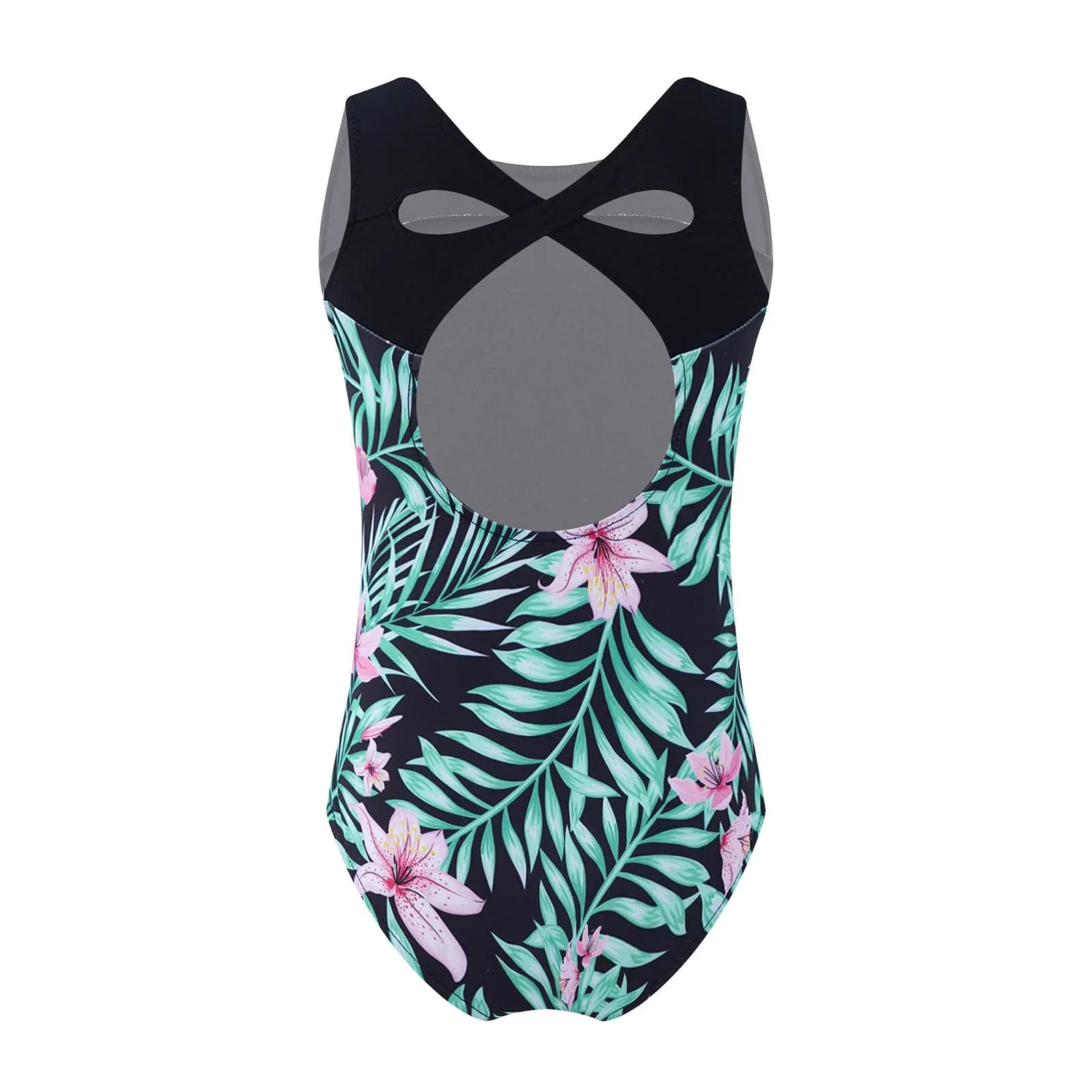 TiaoBug Summer Kids Girls One-Piece Print Swimming Bathing Beach Pool Swimsuit Round Neck Sleeveless Leotard Bodysuit Swimwear