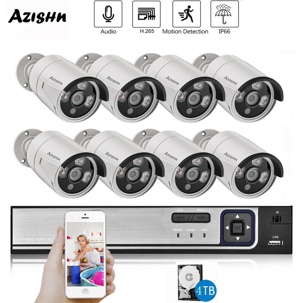 Камера видеонаблюдения AZISHN 8 каналов 3 Мп POE NVR IP 2304*1296 25 кадров/с | Безопасность и