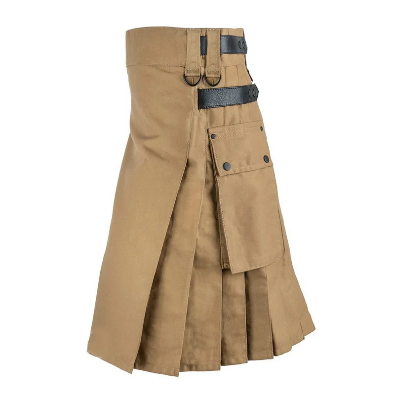 Мужская шотландская однотонная Классическая Ретро традиционная клетчатая юбка средневековая индивидуальность шотландские килты узоры брюки юбки - Цвет: Хаки