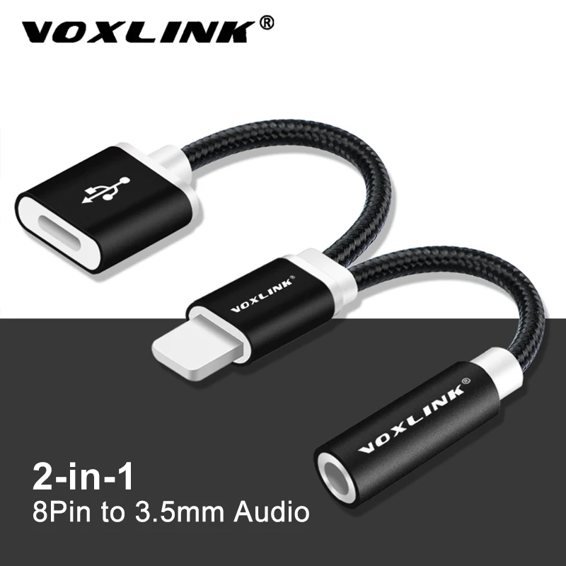 

VOXLINK Earphone Audio Cable For iPhone 8 7 2 in1 8 Pin to 3.5mm Headphone Jack Adapter Charger Cable for iphone x support IOS