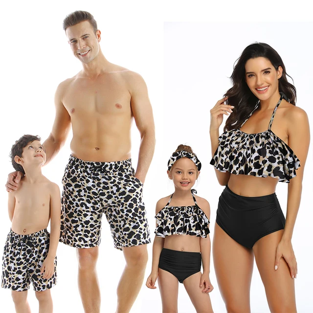 Leopard Swimwear Mother Daughter Swimsuit Family Matching Swimwear Father Son Swim Trunks Baby Boy Girl Swimwear Beachwear