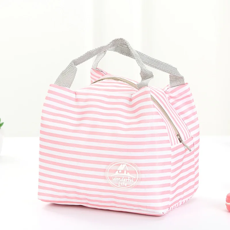 Для взрослых детей крутая сумка Школьный Рюкзак Для ланча путешествия термоизолированная охлаждающая сумка Ланч-бокс переноска для пикника Сумка - Цвет: Pink Striped