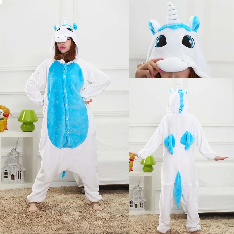 Blue wing unicorn Рождественская одежда для всей семьи, папы, мамы и ребенка, Кигуруми для взрослых, для женщин и мужчин, фланелевые комбинезоны с единорогом, пижамный комплект для всей семьи - Цвет: Blue wing unicorn