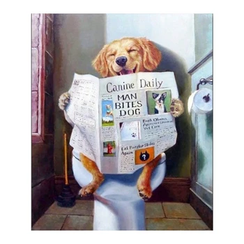 

DIY Diamond Embroidery Animals,Dog,Toilet,Full Diamond Painting Cross Stitch Rhinestone Bathroom Room Decor Art