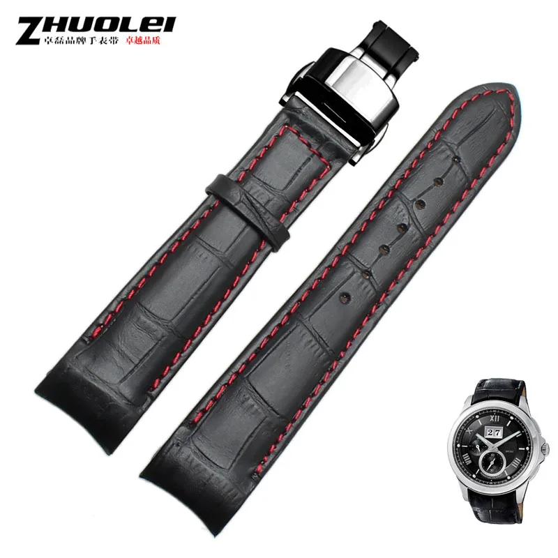 blackxred black Изогнутый конец мужские ремешки для часов для BL9002-37 05A BT0001-12E 01A Брендовые Часы из натуральной кожи с пряжкой бабочки 20 21 22 мм - Цвет ремешка: blackxred black