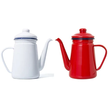 

1.1L High-Grade Enamel Coffee Pot Pour over Milk Water Jug Pitcher Barista Teapot Kettle for Gas Stove and Induction Cooker Red
