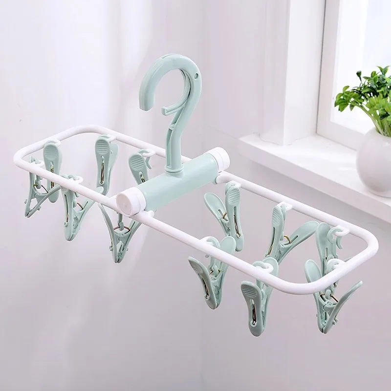 

Clothes Hanger Multifunctional 12 Clip Folding for Home Underwear Socks Plastic save space high quality Portable Cloth Rack