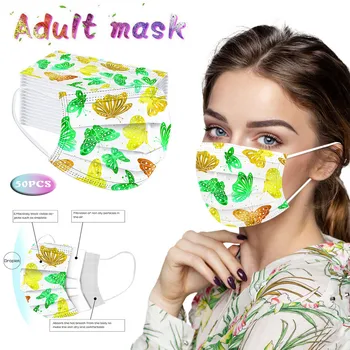 

50pc Mascarillas Adult Butterfly Printed Face Masks Mascarilla 3 Capas Nonwove Disposable Protective Face Mask Breathable Маскa