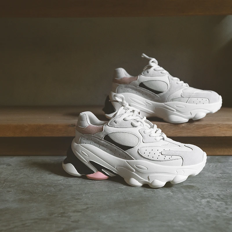 Buono Scarpe/женские кроссовки на платформе с толстой подошвой из натуральной кожи; женские кроссовки в стиле пэчворк; повседневная женская кожаная обувь;