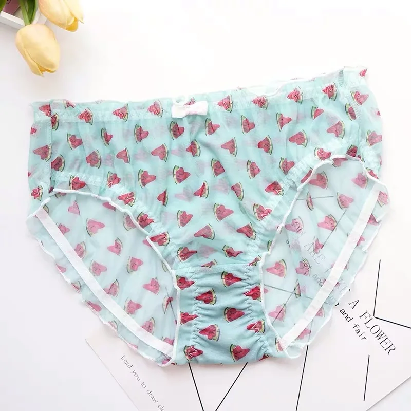 color 2 Ropa interior femenina женское нижнее бельё размера плюс 4XL Прозрачная сетка милый фруктовый принт женские трусики - Цвет: color 2