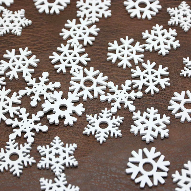 35mm White Mix Shape Wooden Snowflakes 50pcs/pack Christmas Ornaments Christmas Tree Pendants New Year Decorations for Home