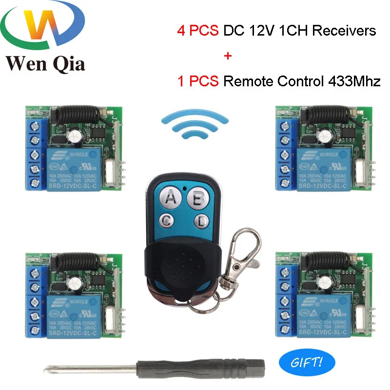 

433 Mhz Universal Wireless Remote Control Switch DC 12V 1CH Relay Receiver Module and 1 RF Transmitter 4Receivers SmartHome Lamp