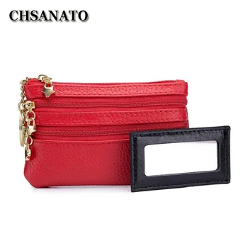 

CHSANATO Fashion Women Cow Leather Wallets Multi Functional Zipper Leather Coin Purse Card Pouch Key Holder With Makeup Mirror