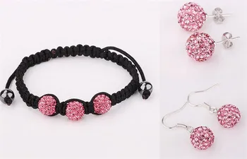 

t53unt Jewelry Free Shipping 10mm 5Pcs/Lot Micro Pave Disco Ball crystal Set Bracelets+Earring Fasion Wholesale