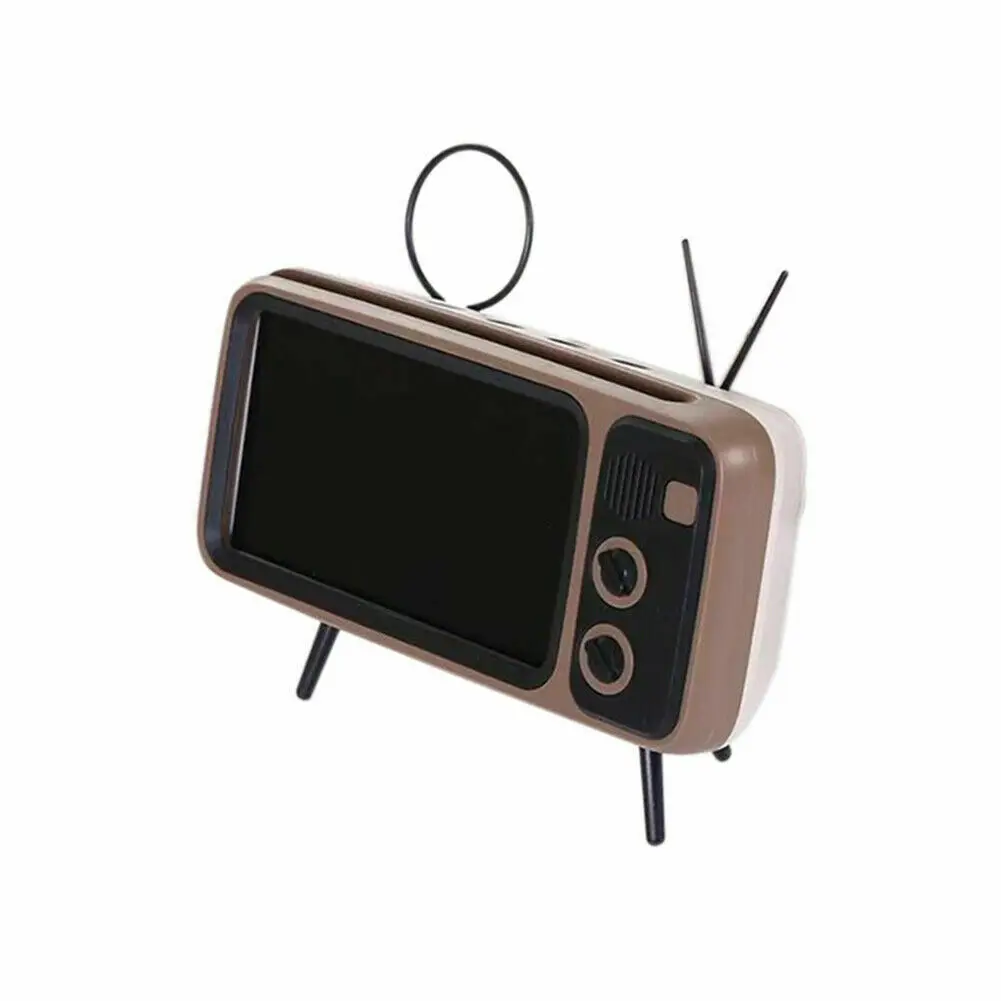 Brown Portable 3 In 1 Wireless Bluetooth Speaker with Power Bank Function Phone Bracket BT Speaker Audio Retro TV Shaped Travel Gifts - Цвет: Brown
