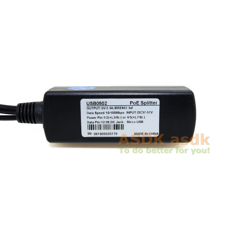 Micro USB разъем PoE сплиттер 5V 2.4A Выход IEEE 802.3af Стандартный 10/100 м Мощность over Ethernet для IP Камера