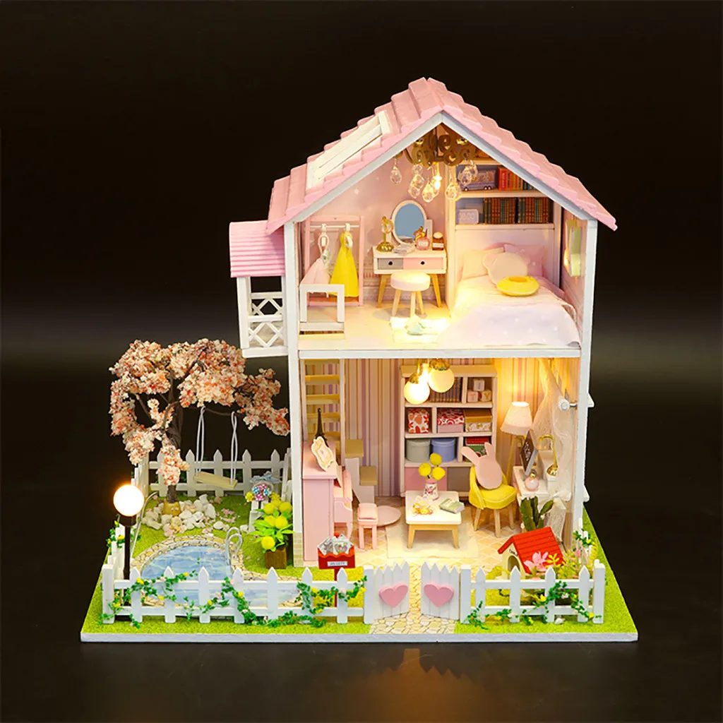 Diy Miniature Doll House Model Toys For Kids 3d Wooden Furniture Flower Room Simulation Toy Christmas Decorate Craft Toy Gift G6 - Цвет: A