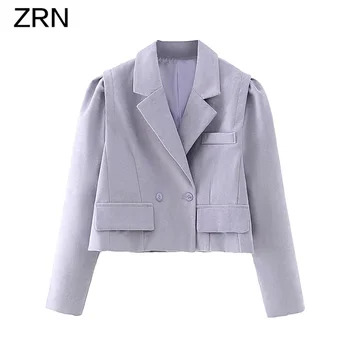 

ZRN Casual Double-breasted Women Blazers Vintage Female Suit Jackets Autumn Puff sleeve Short Blazer Solid Office Ladies Outwear