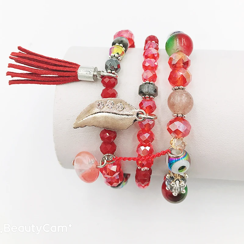 3 шт./компл. Мода Boho Кристалл Браслеты с подвесками для женщин листьев кисточкой DIY бисерный браслет дружбы ювелирные изделия подарок Pulseiras