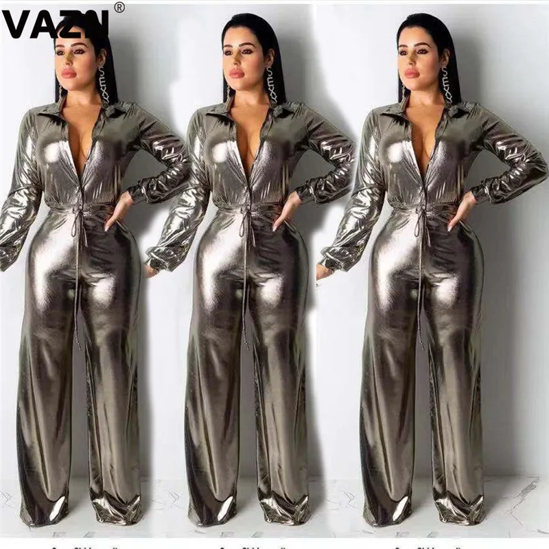 VAZN OJS9141 новые модные женские комбинезоны, одноцветные серые длинные штаны с длинным рукавом, комбинезоны с v-образным вырезом, Сексуальные клубные Свободные Комбинезоны