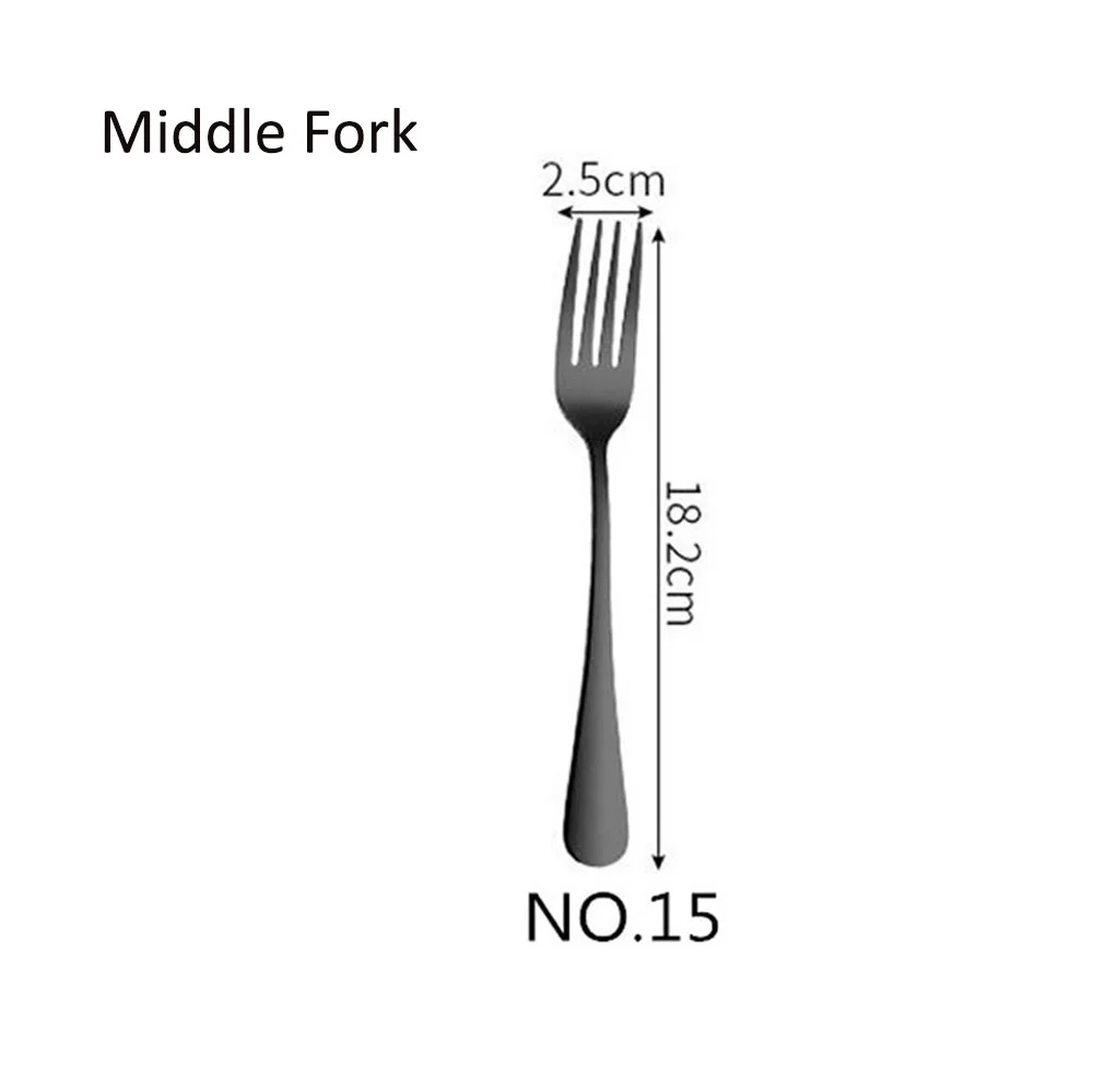 NO.15 Middle Fork 1/5 шт Лидер продаж Черный Комплектная посуда столовые ножи вилки и ложки в западном стиле кухонная посуда Нержавеющая сталь домашний праздничный набор столовой посуды - Цвет: NO.15 Middle Fork
